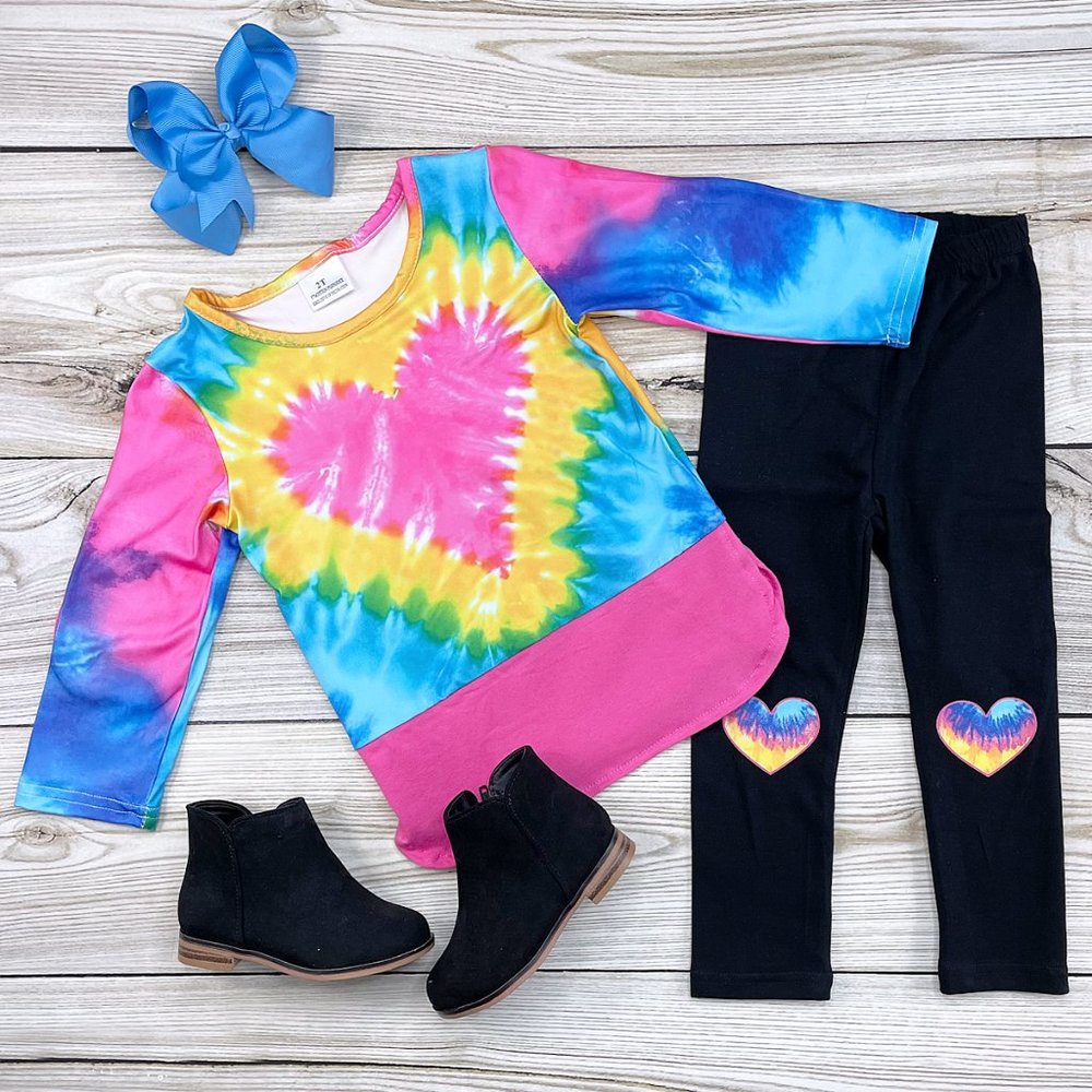 Okie and Lou Tie Dye Heart Pant Set Brand New